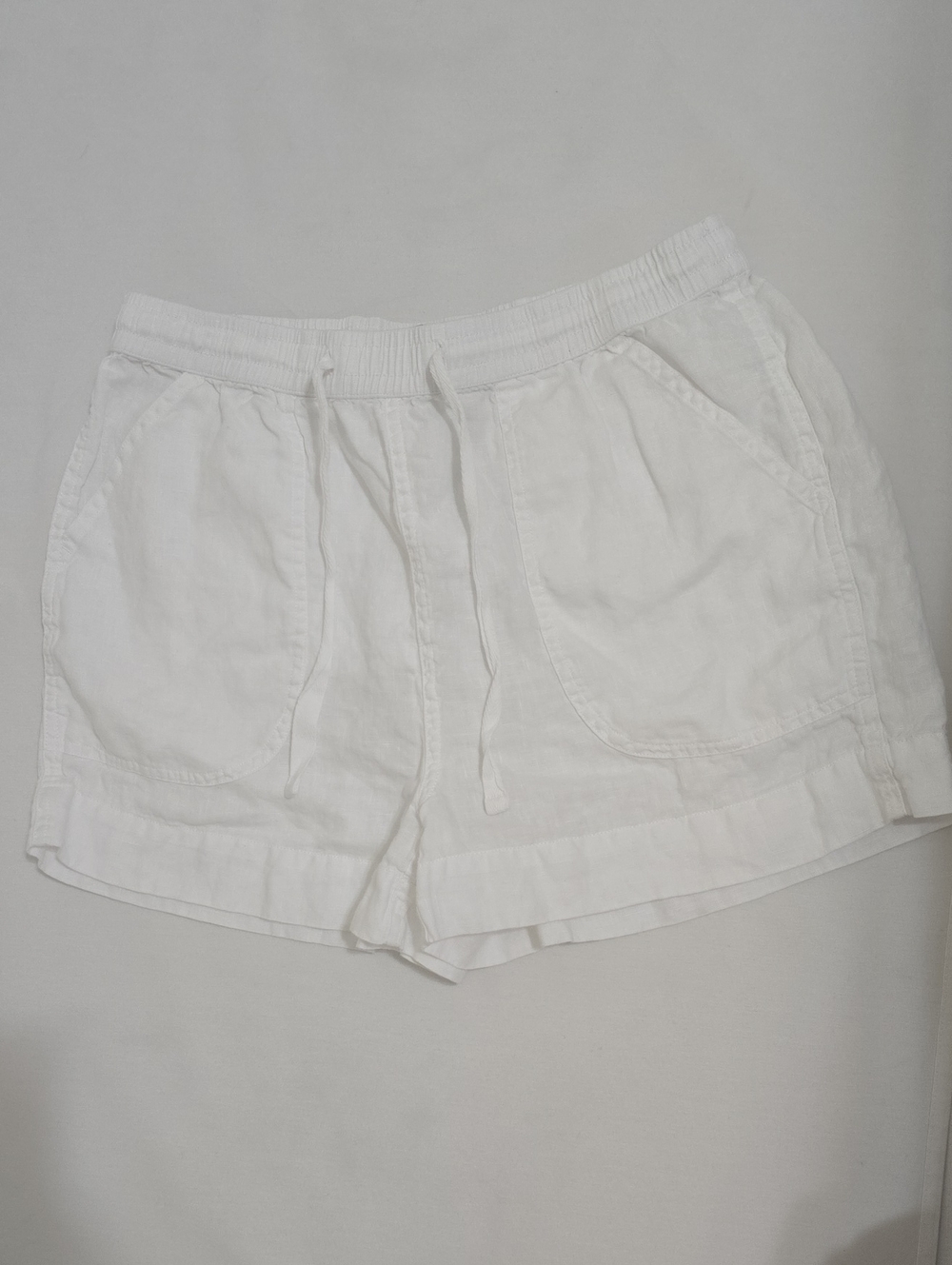 Quince White Linen-Blend Drawstring Athletic Shorts M